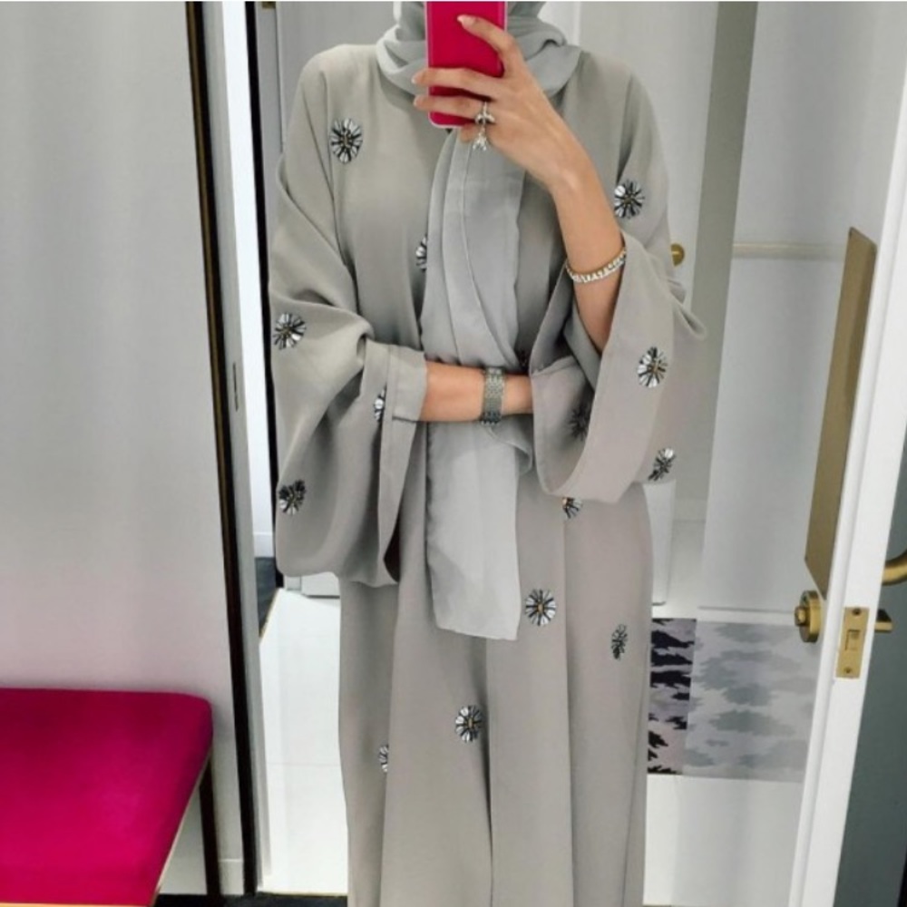 Dark grey embellished abaya